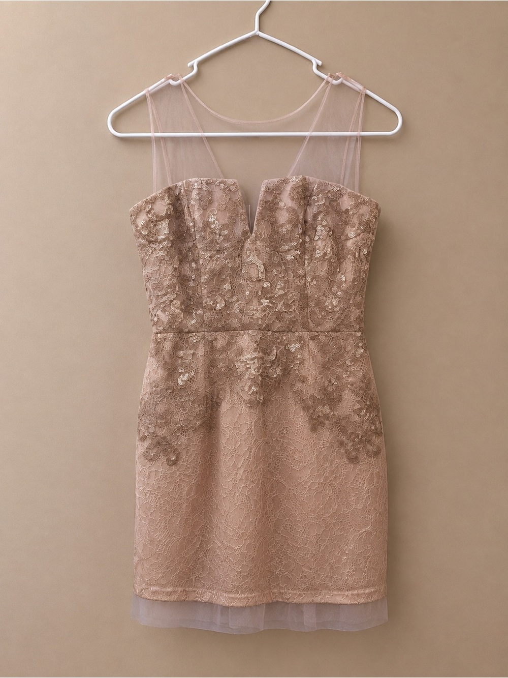 BCBGMaxAzria Dusty Blush Lace Appliqué Mini Dress